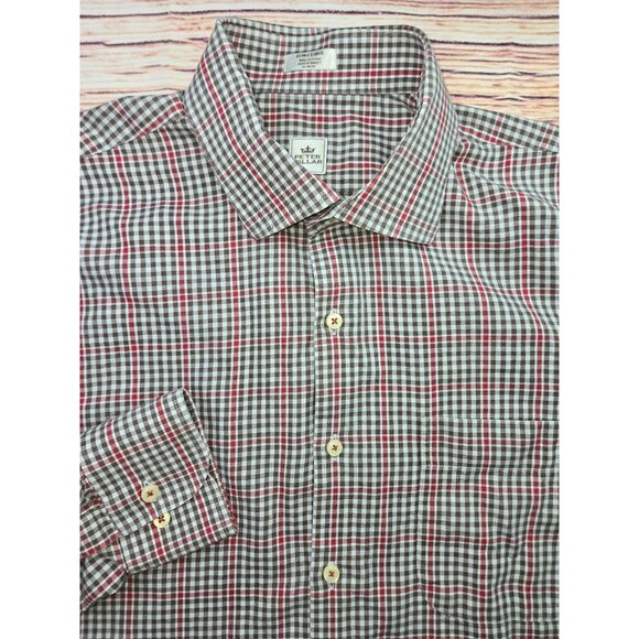 Peter Millar Mens Red & Brown Plaid Button-Down Long-Sleeve Shirt XL - Picture 5 of 7